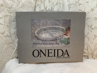 Oneida Ridgewood Oval Gallery Tray 10 3/4" Silverplate Patina Original Box Vtg - Image 1 of 4