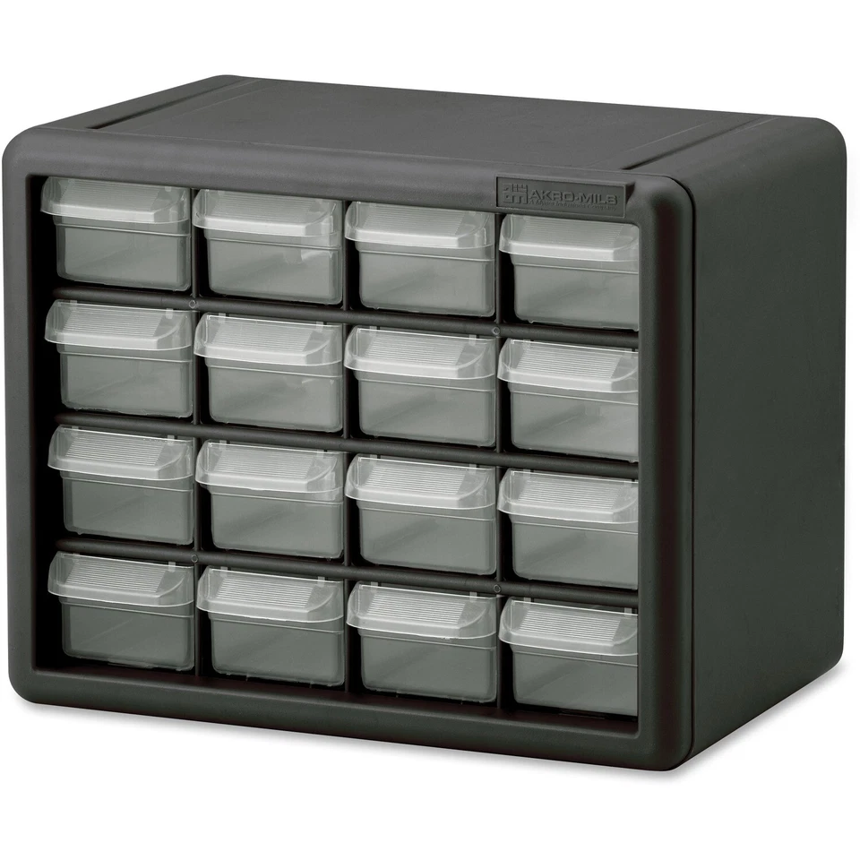 Akro-Mills Plastic Storage Cabinet, 16-Draw, 6-3/8"x10-1/2"x8-1/2", GY - Image 1 of 1