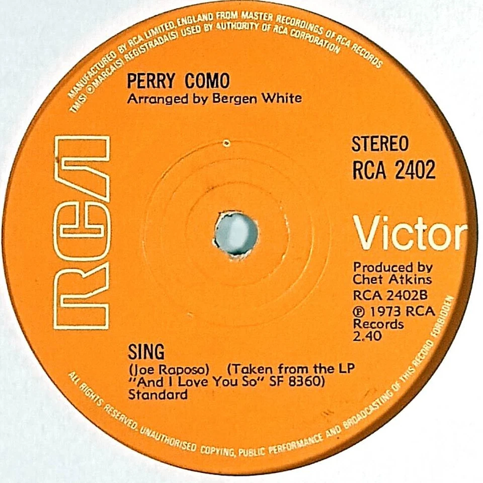 Perry Como - For the Good Times / Sing [7" 45 rpm Single] UK Import - Image 1 of 1