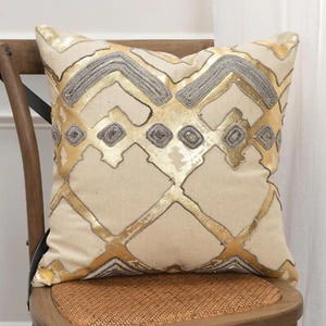 Rizzy Home Transitional Geometric Pillow Natural Gold Blue T16326 NT002020 - Picture 1 of 5