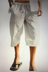 NEW COOFANDY Mens XL Baggy Casual Pants Elastic Drawstring Cotton Linen Capri - Picture 1 of 2