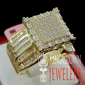 Big Top Round & Baguette Set Yellow Gold Finish Sterling Silver Bold Ladies Ring - Picture 1 of 8