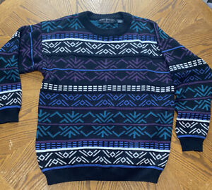 Henry Gethel Studio Made In USA Geometric Multicolor Crewneck Sweater Large