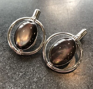 Manschettenknöpfe Set MCM Sterlingsilberfarben von Destino Abalone Muschel unter Harz Vintage - Bild 1 von 11