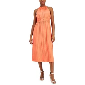 Anne Klein Womens Pink Wedding Guest Midi Pleated Halter Dress 8 BHFO 2735 - Picture 1 of 2