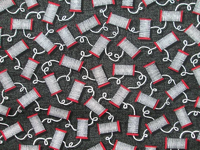 THREAD SEWING SPOOLS OF THREAD SEW ITEMS BLK COTTON FABRIC FQ - Image 1 of 4