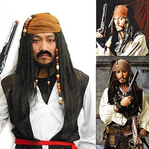 Pirati dei Caraibi Jack Sparrow parrucca fascia costume cosplay set - Foto 1 di 4
