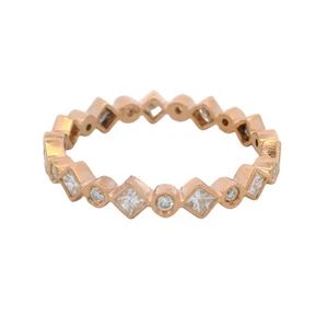 Solid 18kt Rose Gold Round and Princess Cut Alternating Diamond Band - Picture 1 of 5