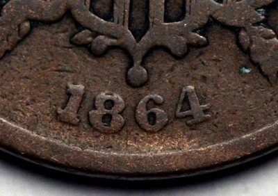 1864  Two Cent Piece - Repunched Date Error - Image 1 of 2