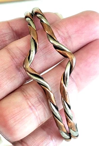 Vintage Twist Braid Copper Silver Chevron Center Adjustable Cuff Bracelet 5-1/2" - Picture 1 of 6