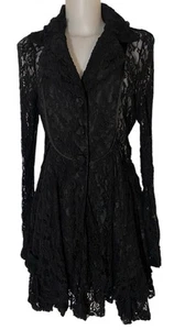 Y2k 90s Black Lace Floral Vampy Grunge Whimsigoth Witchy Victorian Dress Sz S - Picture 1 of 2