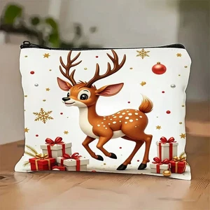 Linda bolsa de cosméticos de maquillaje navideño con cremallera ligera para bebés renos y regalos - Imagen 1 de 4