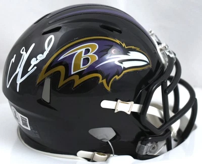 Minicasco de velocidad autografiado por Ed Reed Baltimore Ravens - Beckett con holograma Foto 1 de 3