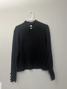 Talbots schwarz Seidenmischung Mandarinkragen Frosch Knebelverschluss geripptes Hemd Large - Bild 1 von 8