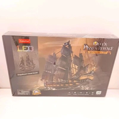 New Queen Anne's Revenge Blackbeard's Pirate Ship 3D Puzzle W/Lights CubicFun - Image 1 of 4