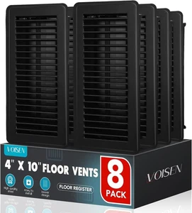 Registro de piso VOISEN 4X10, paquete de 8 cubiertas de ventilación de piso negras, pared de acero de alta resistencia - Imagen 1 de 9