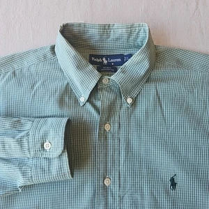 Ralph Lauren Blake camicia uomo grande verde a quadri manica lunga bottoni 100% cotone - Foto 1 di 9