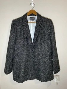 Something Navy Blazer NWT Womens LARGE Speckled White on Black 2 Button Jacket - Picture 1 of 7