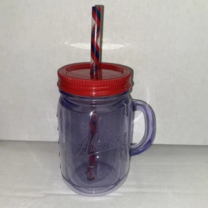 Plastic Mason Jar Double Wall Tumbler, Handle, Lid, & Straw. 16oz Red Lid - Picture 1 of 4