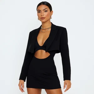 Elau Studios Jacket AUS M/12 US 8 Black NEW Cropped Blazer Tuxedo Long Sleeve - Picture 1 of 7
