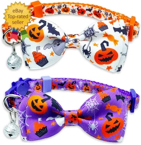Halloween Katzenhalsband mit Glocke Kätzchen Kätzchen Urlaub Fliege Halsband Breakaway - Bild 1 von 12