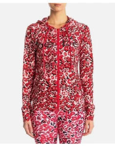 bebe Pinhole Mesh Zip Hooded Jacket Size Medium Animal Print B2 - Picture 1 of 7