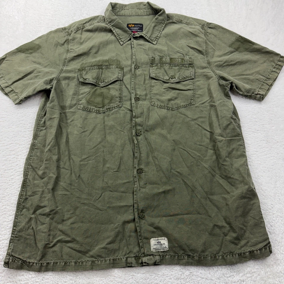 Camisa Alpha Industries Para Hombres Verde Oliva Manga Corta Con Botones 3XL Foto 1 de 4