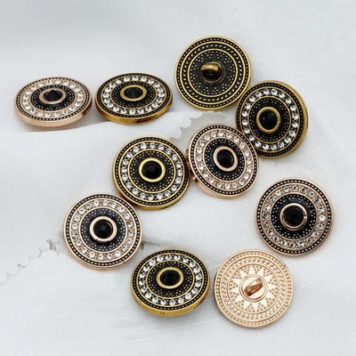5pcs Vintage Gold & Black Rhinestone Button with Beaded Edge for Clothing DIY - Image 1 of 4