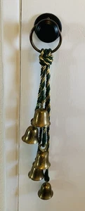Messing Glocken Vintage Urlaubsdeko grün/gold Seil Kordel mit Aufhänger für Tür Wand - Bild 1 von 7