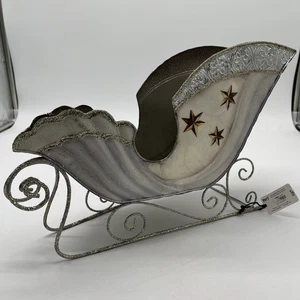 Pier 1 Santa's Sleigh-Silver Tone-Glitter-Decor-8x 15 NWT Christmas/Holiday - Picture 1 of 10