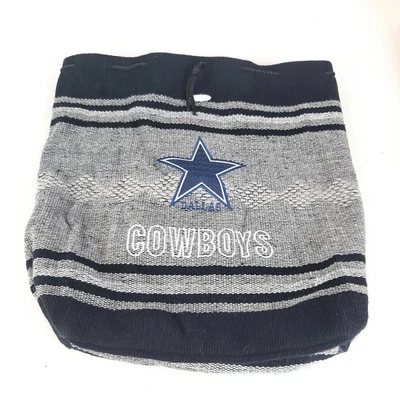 NFL Dallas Cowboys Knitted Purse Bag Backpack Drawstring Gray Black Embroidered  - Image 1 of 4