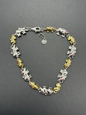 7 英寸全新状况双色纯银大象手链实验室红宝石色 — 第 1/4 张图片