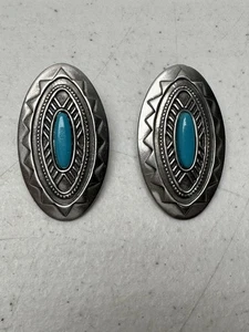 Vintage JJ Jonette Faux Türkis Südwesten Ohrringe Silberfarben Kostüm 1988 - Bild 1 von 3