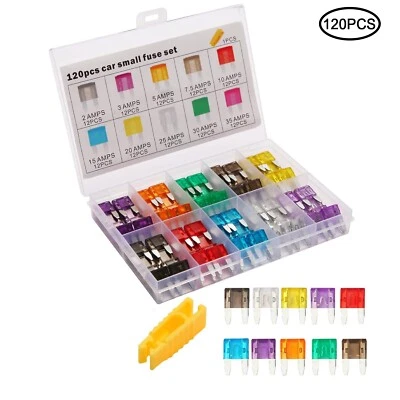 Mini Blade Fuse Kit 120PCS Auto Car Truck RV Marine Assorted Sizes 2A-35A Electr - Image 1 of 4