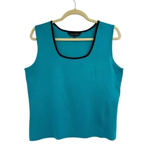 Ming Wang Blue Acrylic Knit Black Trim Sleeveless Scoop Neck Tank Top Blouse M - Picture 1 of 7