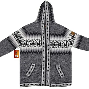 MEN HANDMADE ANDEAN ALPACA GRAY ZIP HOODIE SWEATER SZ XL - Picture 1 of 8