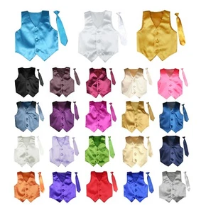 23 Chaleco Color Satén + Corbata Larga Corbata Formal Niños Adolescentes Trajes Esmoquin Talla: S-7 - Imagen 1 de 48