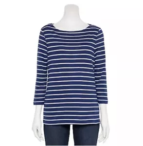 Camisa para mujer Croft & Barrow talla mediana azul marino blanca a rayas - Imagen 1 de 1