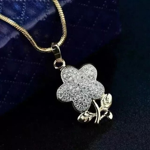 VETEMENTS Ciondolo donna fiore diamante simulato taglio tondo 2 0 ct placcato oro giallo 14 kt