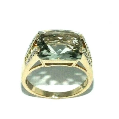 Damen 9ct Gelbgold Ring Mit eine Große Quarz, Peridot+Diamanten - Bild 1 von 4