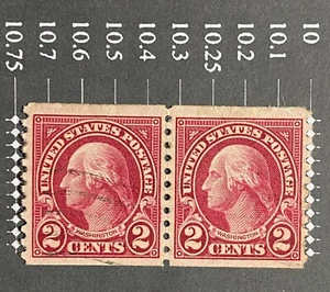 Scarce US Lake Carmine Pair of Stamps 1926 #599b 2c. 10 perf horizontal Used XF+ - Picture 1 of 3