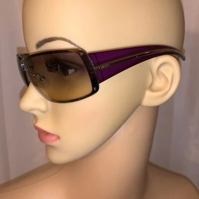 17) pre-loved authentic CHANEL purple/gold ombrée rectangle shield SUNGLASSES - Image 1 of 4