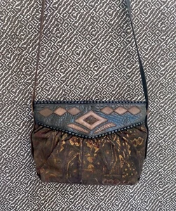 Vintage Sharif Black Leather and Suede Metallic Handbag 1990's - Picture 1 of 10