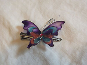 Collectible Hair Jewelry Clip Pink Rhinestone Purple Blue Pink Enamel Butterfly
