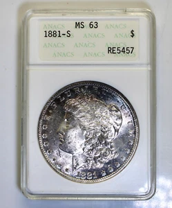 1881-S Morgan Dollar ANACS MS63 Old Alphanumeric Soapbox & Toning! - Picture 1 of 2