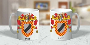 HERALDRY COAT OF ARMS ~ RUIZ b FAMILY CREST ~ CERAMIC MUG 11oz. - Picture 1 of 1