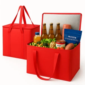 Grocery Shopping Bags, Insulated, Reusable, Heavy Duty, Zipper, Collapsible - Picture 1 of 16