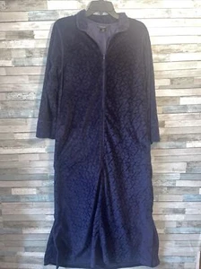 Natori Faux Fur Textured Velour Caftan 1/2 Zip Robe Women's Size Small Navy Blue - Picture 1 of 5