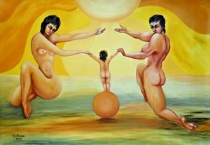 ORIGINAL Gemälde Öl Leinwand 52"x36" Moderne Kunst Surrealismus von Pronkin 1993 - Bild 1 von 6