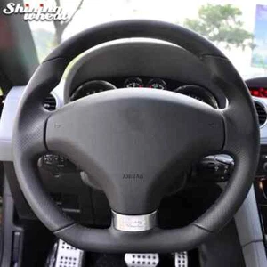 Cubierta de volante de coche negro trigo brillante cuero genuino para Peugeot rcz - Imagen 1 de 6